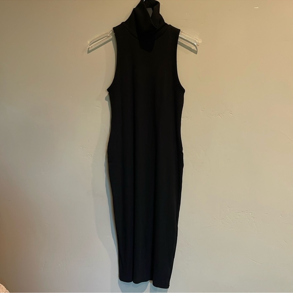Zara Black Knit ribbed Sleeveless turtleneck midi dress s L - Picture 2 of 6